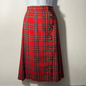 Vintage!! RG New York By Russ Teen Red Plaid Wrap Around Skirt Pleated Fringe